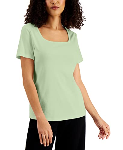 Karen Scott Solid Square Neck Cotton Top