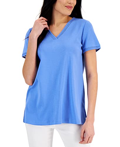 Karen Scott Womens Cotton Lace Trimmed Top