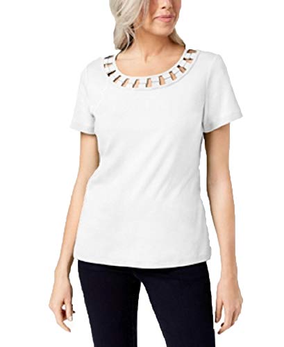 Karen Scott Hardware Embellished Cutout Cotton T-Shirt