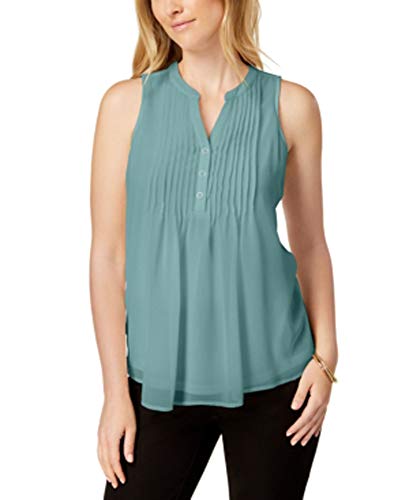 Charter Club Petite Pleated Button Neck Top