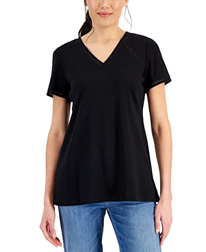 Karen Scott Womens Cotton Lace Trimmed Top
