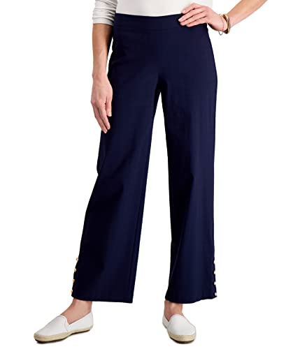 JM Collection Petite Button-Hem Textured Wide-Leg Pants