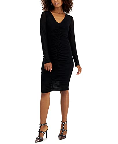 INC International Concepts Womens V Neck Ruched Mesh Dress