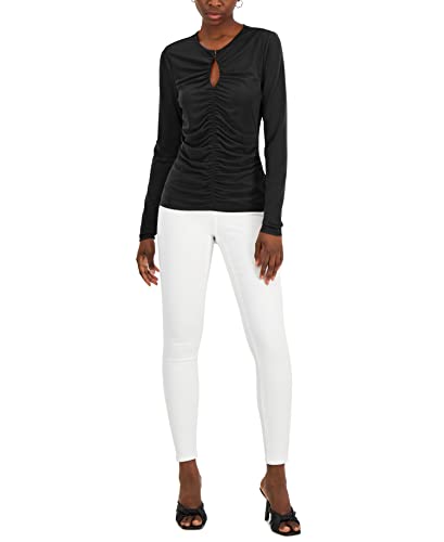 INC International Concepts Womens Solid Ruched Front Keyhole Knit Top