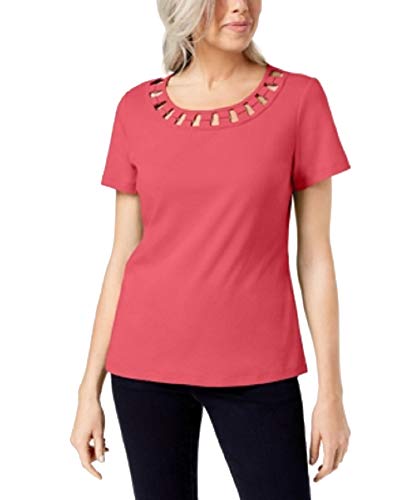 Karen Scott Hardware Embellished Cutout Cotton T-Shirt