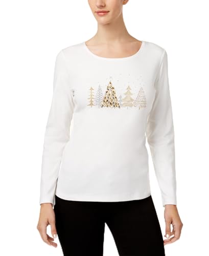 Karen Scott Cotton Embellished Tree T-Shirt