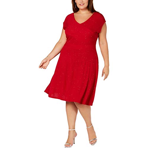 NY Collection Plus Petite Plus Size Metallic Knit Fit Flare Dress