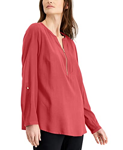 JM Collection Solid Zip Neck Utility Top