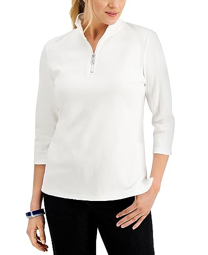 Karen Scott Cotton Zip Neck Top