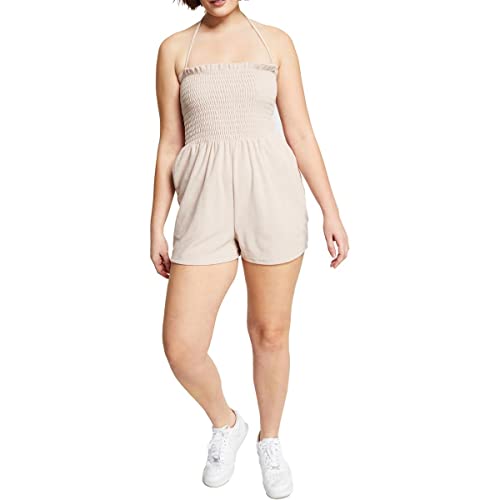 Bar III Womens Tie Neck Terry Cloth Romper