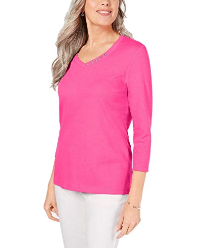Karen Scott Cotton Button Trim Top