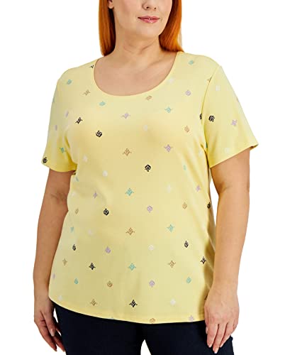 Karen Scott Plus Size Filigree Flight Printed Scoop Neck Top