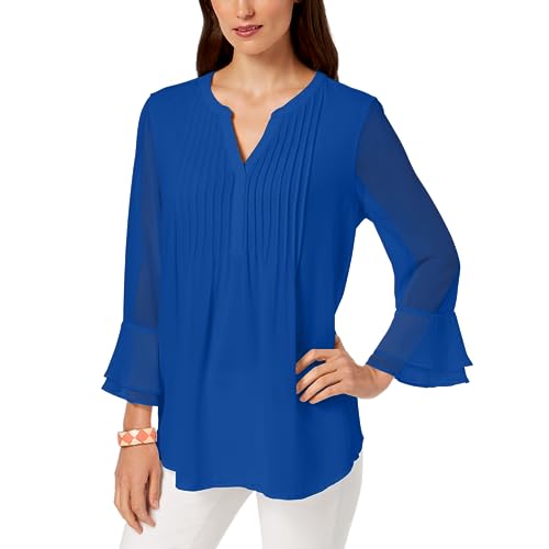 Charter Club Double Ruffle Solid Pintuck Top
