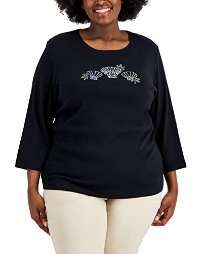 Karen Scott Plus Size Rhinestone Seashell Graphic Top