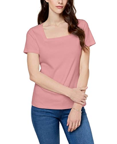 Karen Scott Cotton Square Neck Button Shoulder T-Shirt