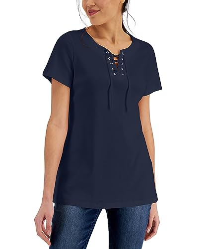 Karen Scott Womens Cotton Lace Up Tunic