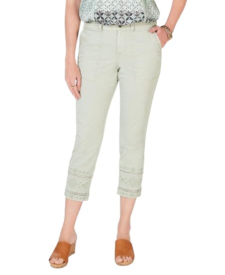 Embroidered-Hem Capri Pants