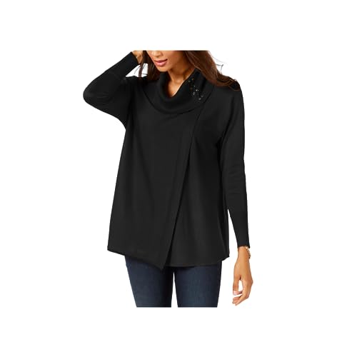 JM Collection Faux Wrap Cowl Neck Sweater