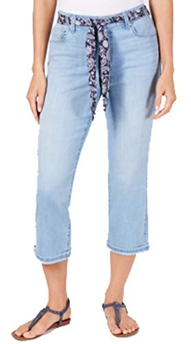 Petite Scarf-Belt Cuffed Capri Jeans