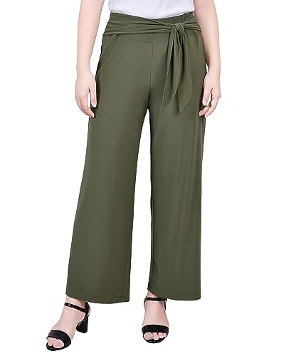 NY Collection Petite Cropped Pull On Pants With Sash
