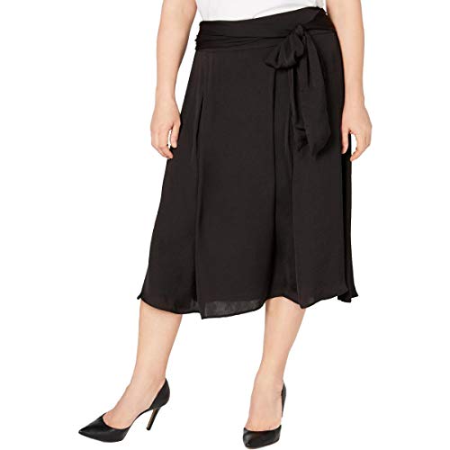 Plus Size Satin-Tie Midi Skirt