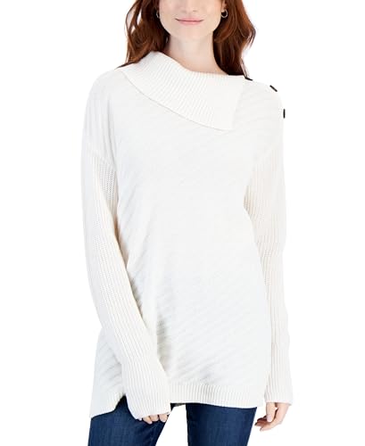 Style & Co Petite Ribbed Button Detail Tunic Sweater