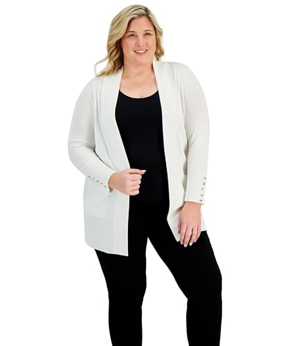 JM Collection Plus Size Button Sleeve Flyaway Cardigan Sweater