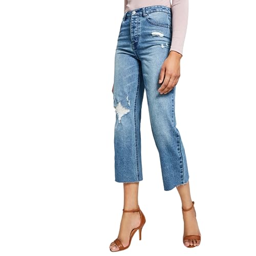 Now This Womens Ripped Mini Wide Leg Jeans
