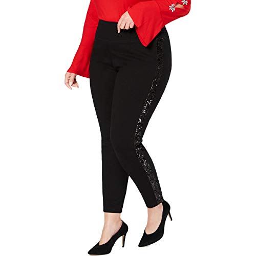 Plus Size Sequin Varsity Stripe Ponte Knit Pants