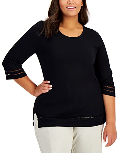 Karen Scott Plus Size Ladder Trim Top