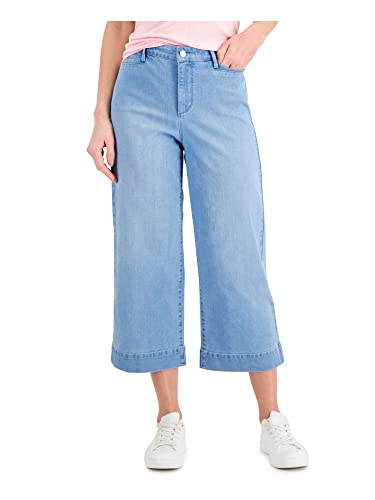 Charter Club Womens Denim Zippered Pocketed Wide-leg Cropped High Waist Jeans