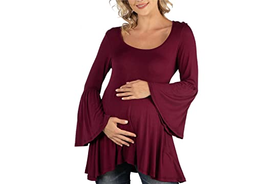 24seven Comfort Apparel Scoop Neck Bell Sleeve Swing Maternity Tunic Top
