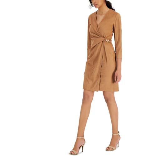 Anne Klein Womens Classic Suede Chain Waist Dress