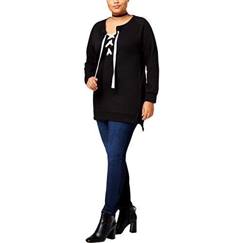Planet Gold Trendy Plus Size Lace Up Tunic Sweatshirt