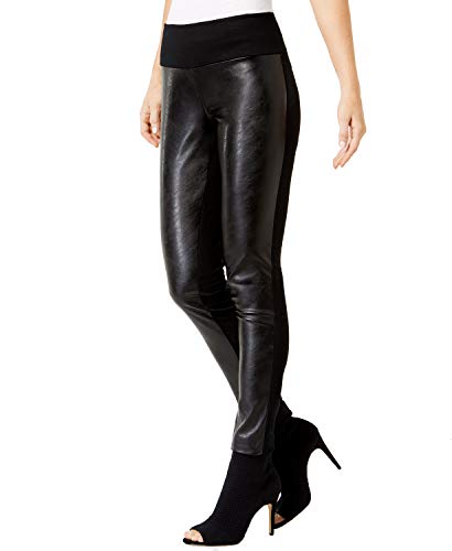 INC Petite Faux-Leather-Contrast Skinny Pants