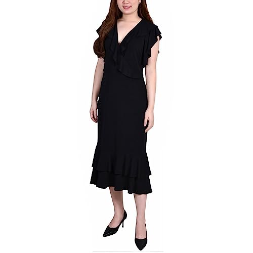 Petite Flutter Sleeve Ruffle Midi Dress