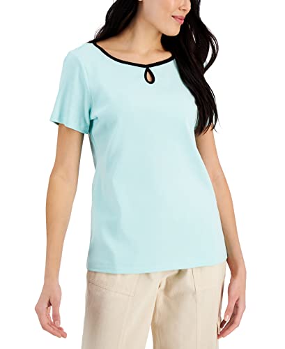 Karen Scott Petite Contrast Trim Keyhole T-Shirt