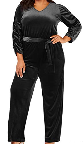 NY Collection Plus Size Belted Velvet Jumpsuit