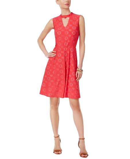 NY Collection Mock Neck Eyelet Fit Flare Dress