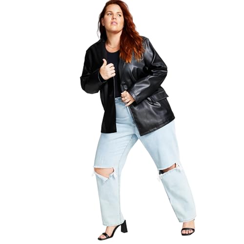 Trendy Plus Size Long Faux-Leather Blazer