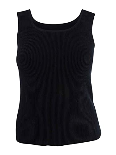 Bar III Womens Ribbed Knit Square Neck Tank Top Sweater Black XL