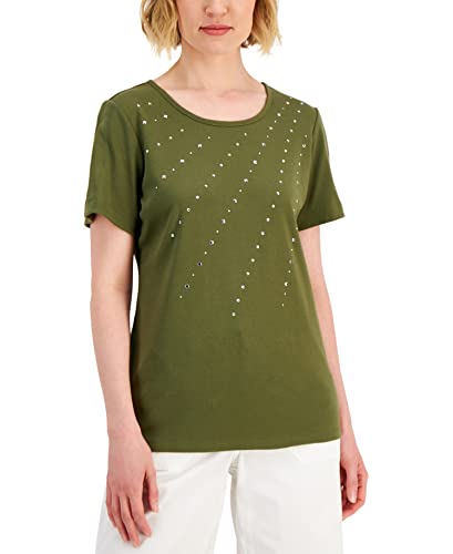 Karen Scott Womens Cotton Embellished Top
