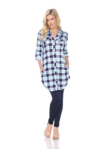 White Mark Womens Piper Stretchy Plaid Tunic