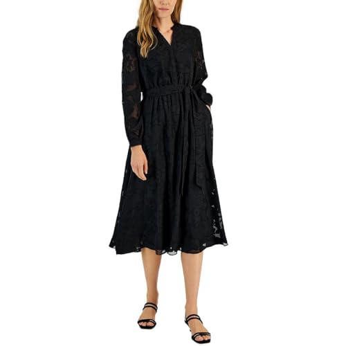 Alfani Plus Size Jacquard Belted Blouson Sleeve Dress