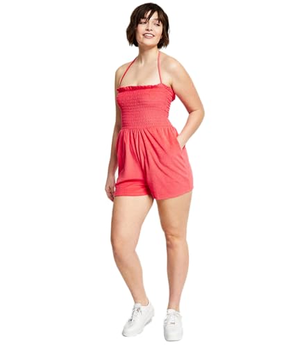Bar III Womens Tie Neck Terry Cloth Romper