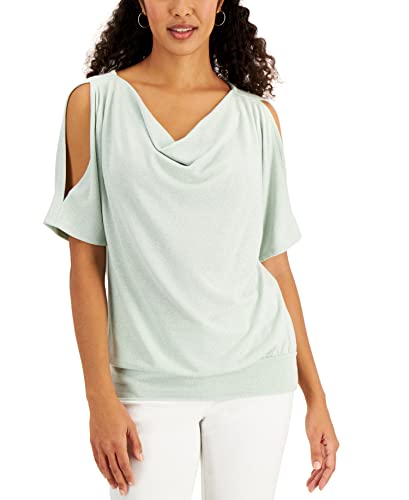 JM Collection Cold Shoulder Metallic Top