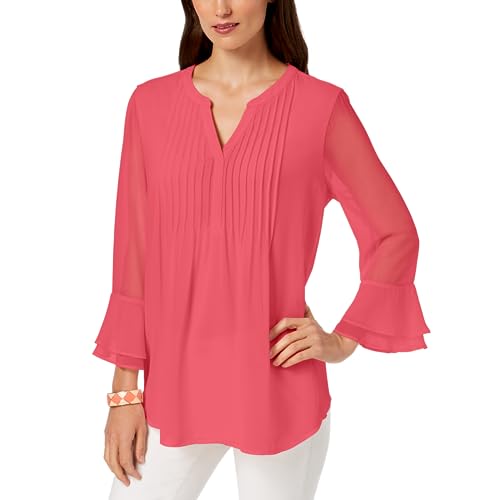 Charter Club Double Ruffle Solid Pintuck Top