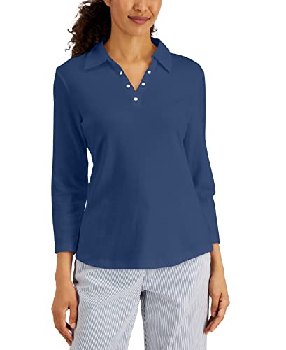 Karen Scott Womens Studded Johnny Collar Top