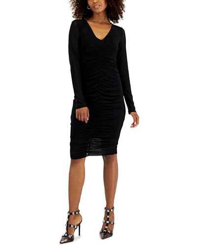 INC International Concepts Womens V Neck Ruched Mesh Dress