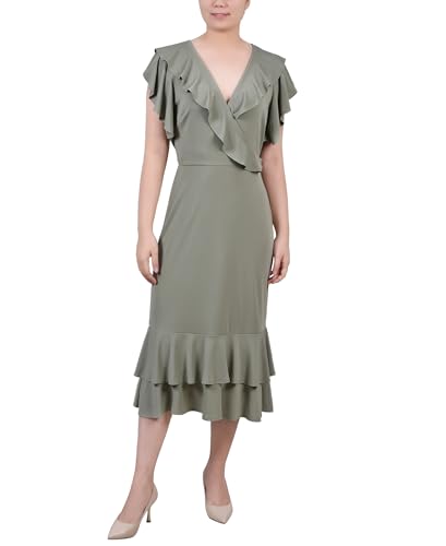 Petite Flutter Sleeve Ruffle Midi Dress